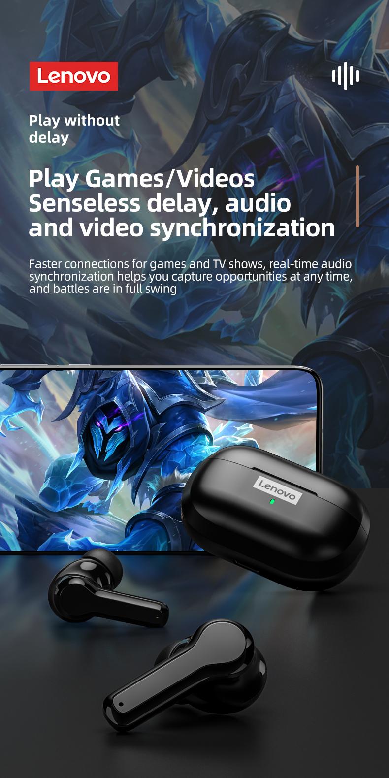 Lenovo LP1S In-Ear Wireless Bluetooth 5.0 Headphones with Stable & Fast Connection, Hi-Fi Sound Quality, Lightweight Sport Design, IPX4 Waterproof Audio Headsets for Music & Phone Calls