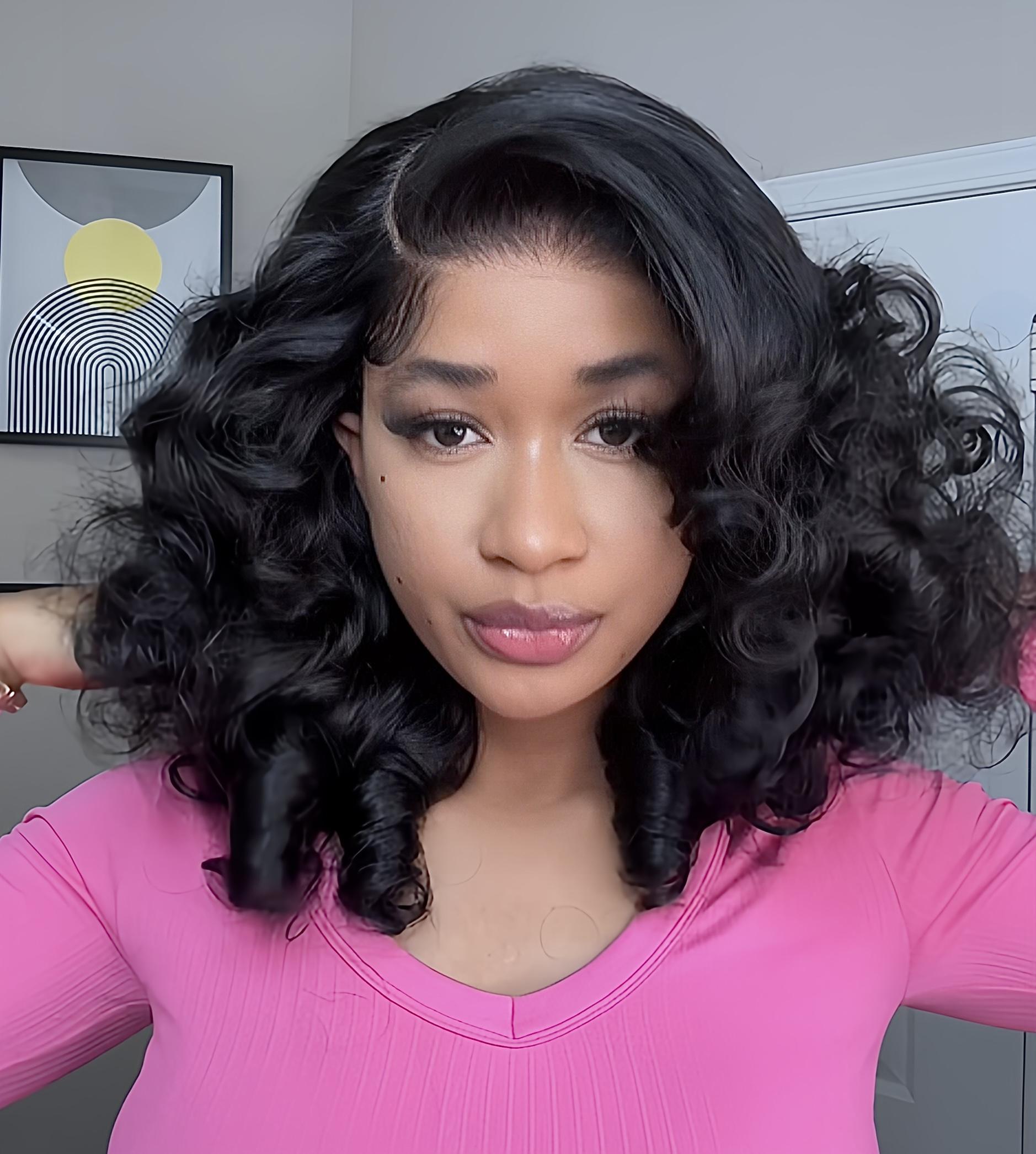 [Free Upgraded 7x6 Lace] Menglle Hair Blow Out 250% Density Bouncy Wave 7x6 Pre Cut Lace Front Wig Spiral Curl Gluess Human Hair Wigs With Middle Part 90s Style#springfresh#TikTokShopJumpstartSale