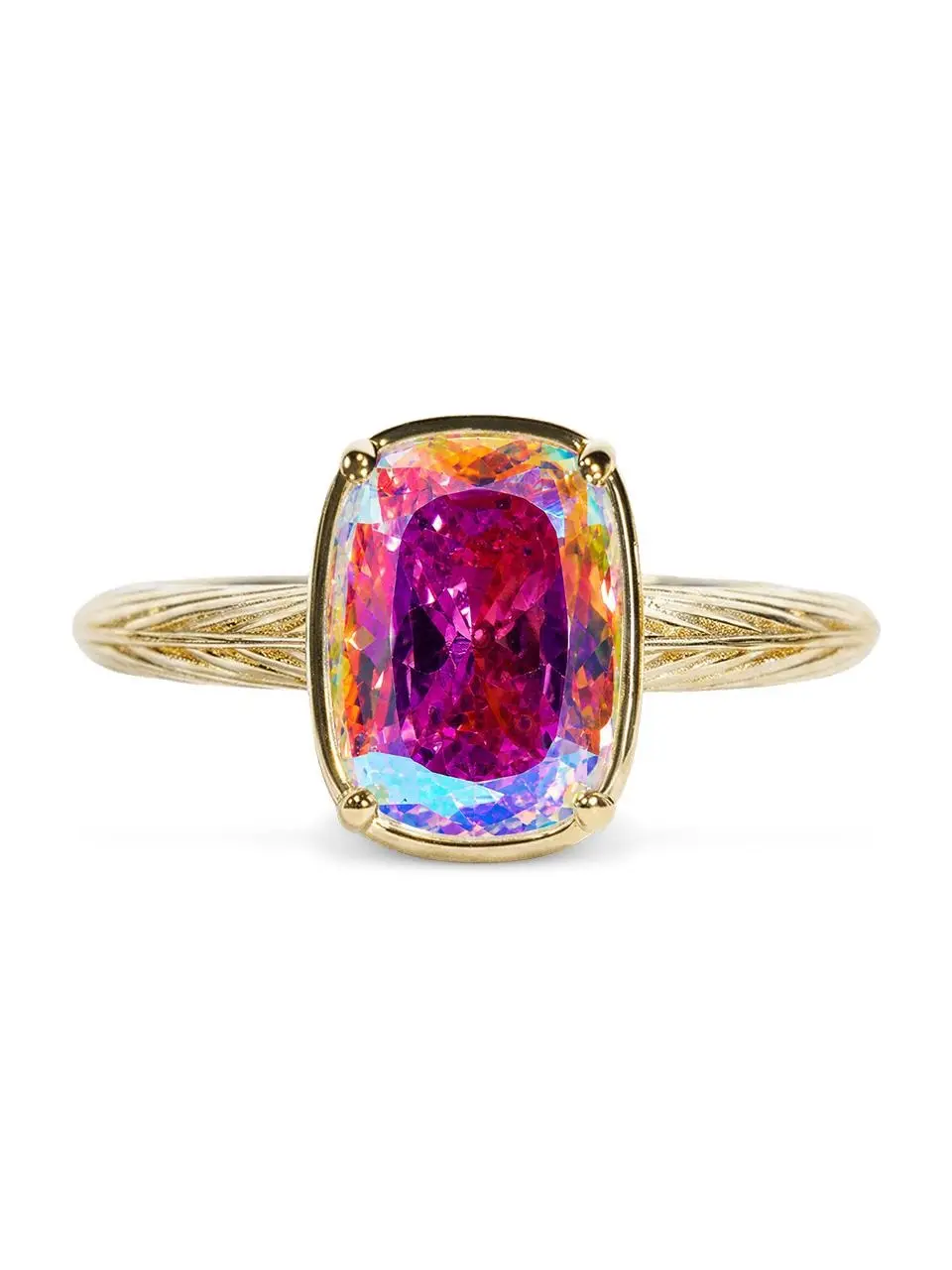 Sterling Silver Mini Iridescent Elongated Cushion Ring