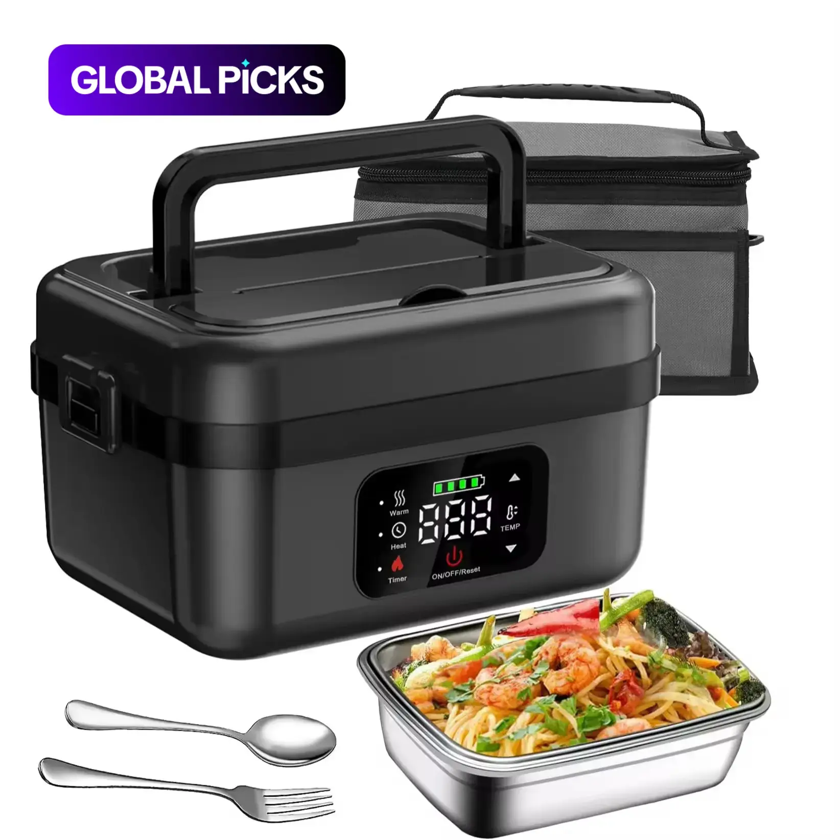 Cordless Rechargeable Self-Heating Electric Lunch Box with Timer, 1L Portable Durable Solid Plastic Food Warmer, Heatable Lunch Box, Heated Lunchbox for Adults Work & Travel, High-Quality Plastic Heated Lunch Boxes #GLOBAL PICKS
