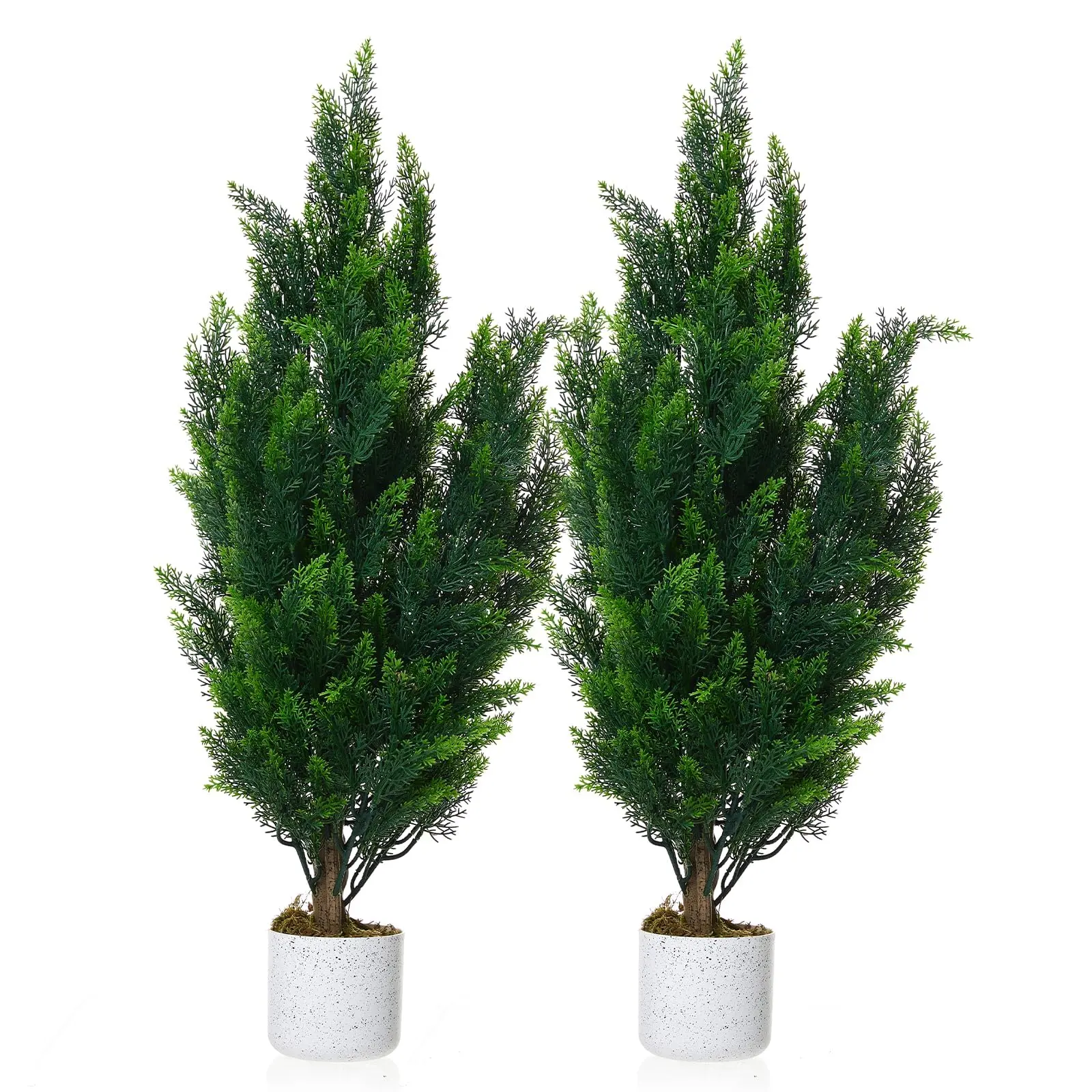 Garvee Set of 2 Realistic Artificial Cedar Topiary Trees – 3FT UV Resistant Faux Spiral Pine Shrubs in Cement Planters for Indoor and Outdoor Decor
