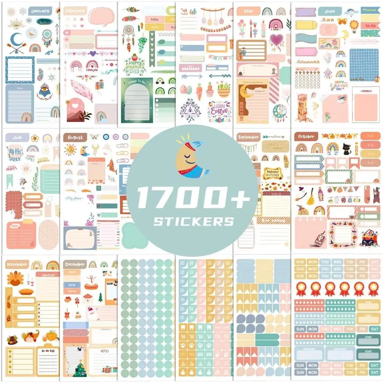 Women's Design-Focused Bright Decorative High-Adhesion Planner Stickers - 1700+ Count, 24 Calendar Designs, Office Stationery for Students, Notebooks, Work Efficiency Improvement, Time Management, Improve Your Work Efficiency
