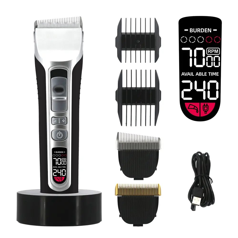 Professional Hair Clipper Titanium Ceramic Blade Hair Trimmer LCD Display Strong Power Salon Barber Hair Cutting Machine For Men, Father's Day Gift