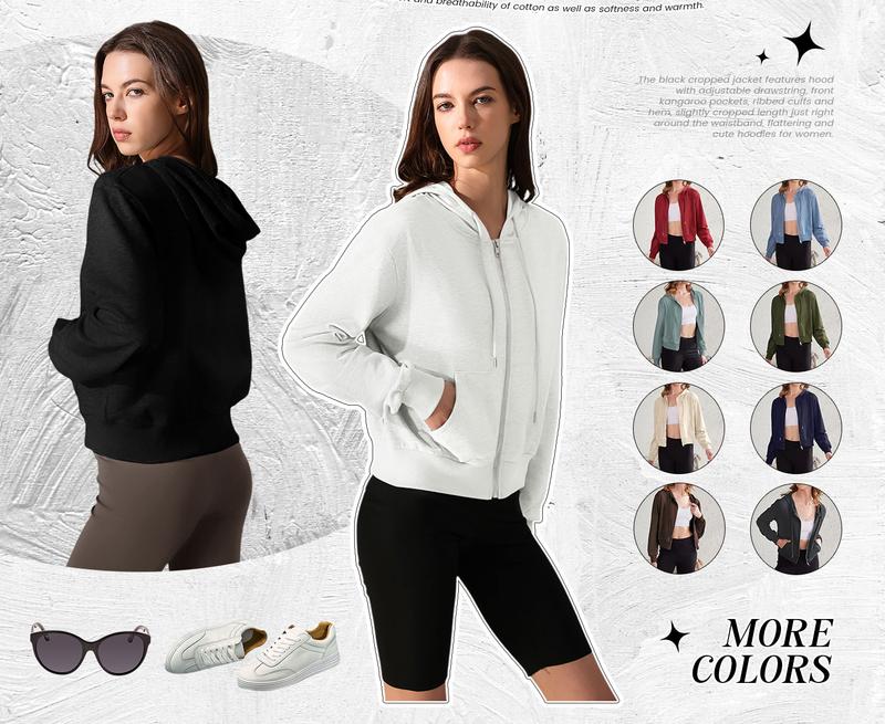 Yimoon Zip Up Hoodie Women Cropped Casual Sweatshirts Workout Long Sleeve Drawstring Hooded Jacket Crop Tops Stylish Versatile Comfort Functionality