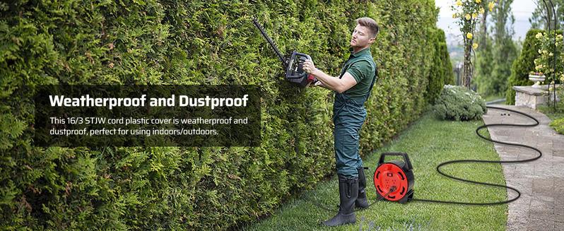 DEWENWILS 30ft Retractable Extension Cord Reel 13A/125V 16/3C SJTW Black Cable 4 Outlets with Circuit Breakers & Power Switch LED for Indoor/Outdoor Use HCRB30B