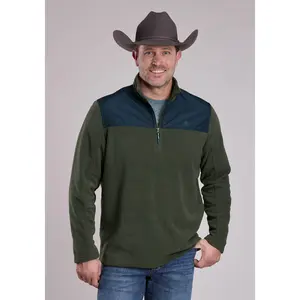 Mens Jacket Zipper Solid Olive Micro Fleece Western Jacket