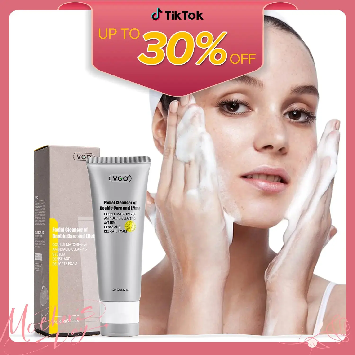 VGO Gentle Foaming Facial Cleanser, Moisturizing Daily Face Wash for All Skin Types Including Sensitive, 100g