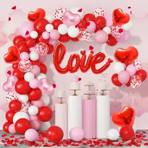 Amandir 263PCS Valentines Day Balloons Arch Garland Kit, Foil Love Balloons Latex Red Pink White Confetti Heart Balloons for Wedding Engagement Anniversary Mother's Day Valentine's Party Decorations Set