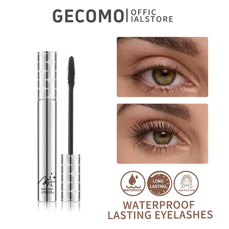 GECOMO Waterproof Makeup Mascara, Voluminous Beauty Product for 24-Hour Long-Lasting, Thick & Well-Defined Lashes, Voluminous Mascara, Cosmetic, Beauty Products