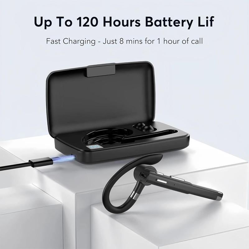 PUKEGM Bluetooth Trucker Headset, Wireless Bluetooth Earpiece for Cellphone with 500mah Charging Case 80h Playtime V5.2 Dual Mic Noise Cancelling Hands-Free Earphones for Office Driver Audio Headphones