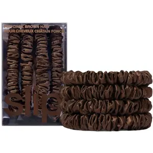Slip Silk Skinny Scrunchies  - Elastic Scrunchies Set (Set Of 4) - Dark Brown