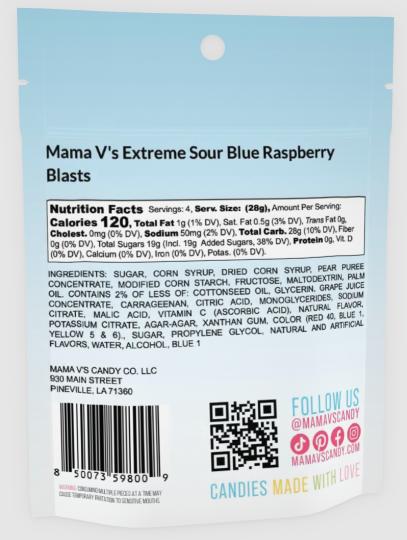 Mama V’s Extreme Sour Blue Raspberry Blasts – TikTok’s #1 Viral Extreme Sour Candy Fans Can’t Be Wrong Mouth Puckering Extreme Sour Candy