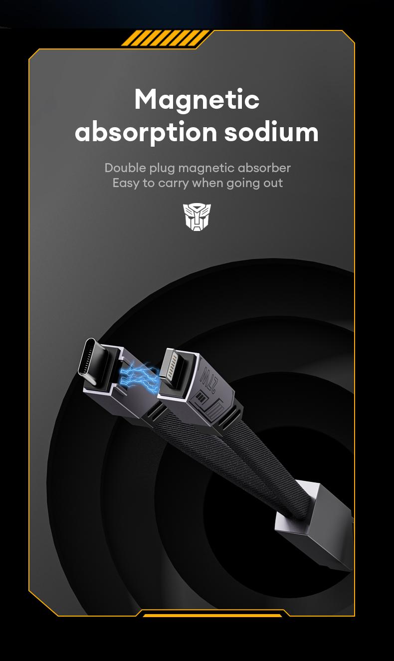 Transformers TF-A09 6A 2 in 1 Magnetic Absoption Nanodate Cable TC Interface Data Cable Compatible for Andriod And IOS