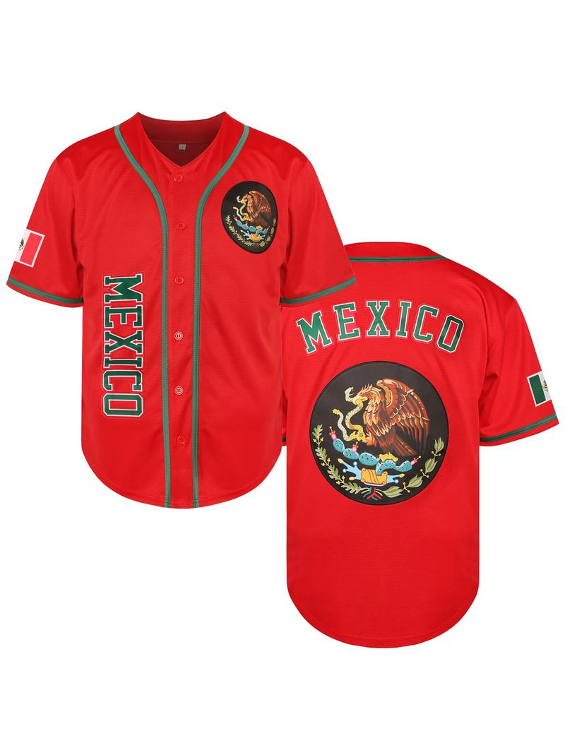 Mexican Pride Baseball Jersey for Men Eagle & FlagButton-Down Dia de la Independencia Edition Virgen deGuadalupe Inspired Authentic Mexican Baseball ShirtVintage Sports Uniform Breathable