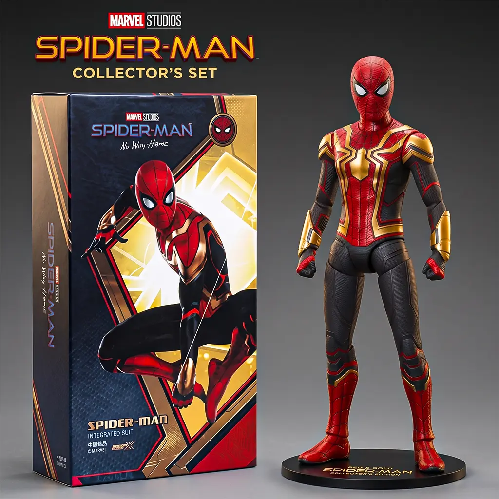 Marvel Spider-Man: No Way Home Integrated Suit 7-Inch Action Figure, Highly Articulated Collectible with 3 Pairs of Hands, 4 Web Effects, and Stand collect toy
