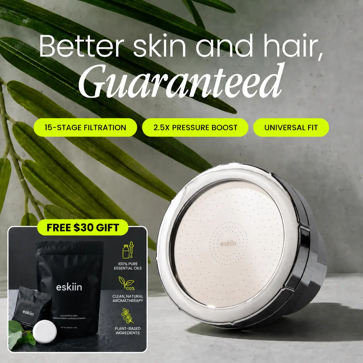 eskiin Filtered Showerhead + FREE Shower Steamers & Filter  | High-Pressure Showerhead Modern Shower Head Filtered Shower System