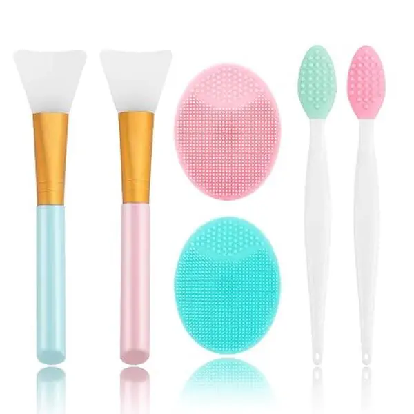 6-Piece Silicone Face Scrubber Kit – Exfoliating Blackhead Remover & Facial Cleansing Brush Set, Includes 2 Face Brushes, 2 Lip Brushes & 2 Mask Applicators – Ultra-Soft Silicone Pore Deep-Cleansing Tools for All Skin Types