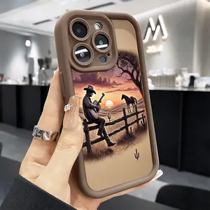 Case for iPhone 17 Air 16 Pro Max 15 Plus 14 13 12 11 XS X Western Cowboys Sunset Pocket-Friendly Shockproof Silicone Protective Softcase,It makes a great holiday gift for friends or family.