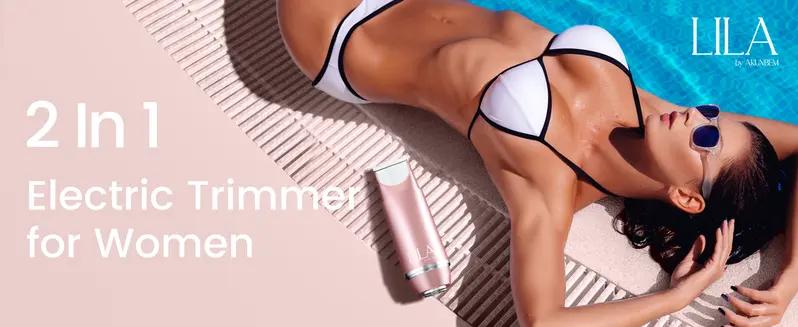 Akunbem 2 in 1 Women's Electric Shaver Dual Head Bikini Trimmer IPX7 Waterproof Wet Dry Use Body Hair Trimmer Facial Hair Remover for Bikini Underarm Leg Arm Body Face