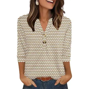 2025 Fall Fashion Womens Henley Shirts 3/4 Sleeve Blouses Elegant School Outfits for Teachers Comfortable Work Tops Casual Chic Style