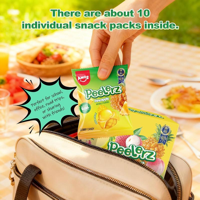 FLASH SALE - AMOS Peelerz Exotic Fruit Peelable Gummy Candy – 5 Fruit Flavors (Mango, Peach, Banana, Pineapple, Lychee), 8.47oz (240g), Individually Wrapped