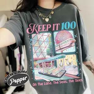 Comfort Colors Keep It 100 T-Shirt, The Land The Seas The Skies WDW Tshirt, Retro Magic Kingdom Theme Park Tee, WDW Family Trip Gift Graphic Tees