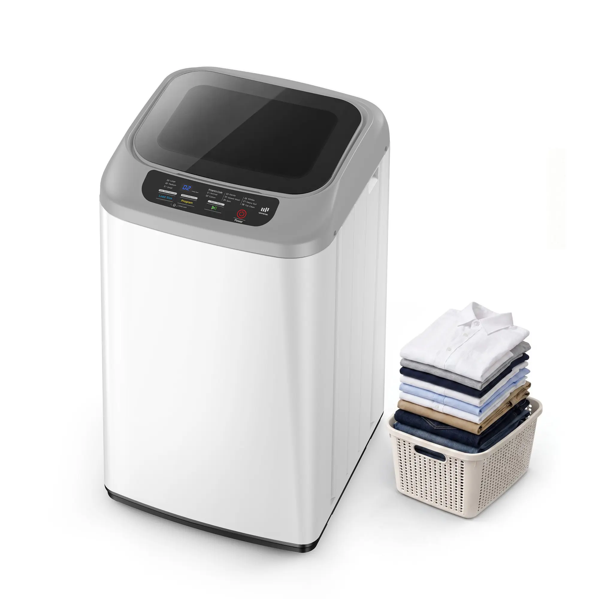 Upstreman Fully Automatic Compact Top Load Laundry Machine, 0.9 Cu.Ft Top Load Washer and Spinner Combo with Steel Drum, 8 Wash Cycles, LED Display, 24H Delay Start for Apartment, Dorm-WM