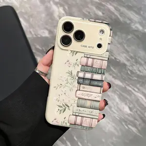 Vintage Floral Book Stack Art Soft Liquid Silicone Phone Case|  Gift for iPhone 17 16 15 14 13 12| Baby Skin Feel Smooth  Printed Cover 952