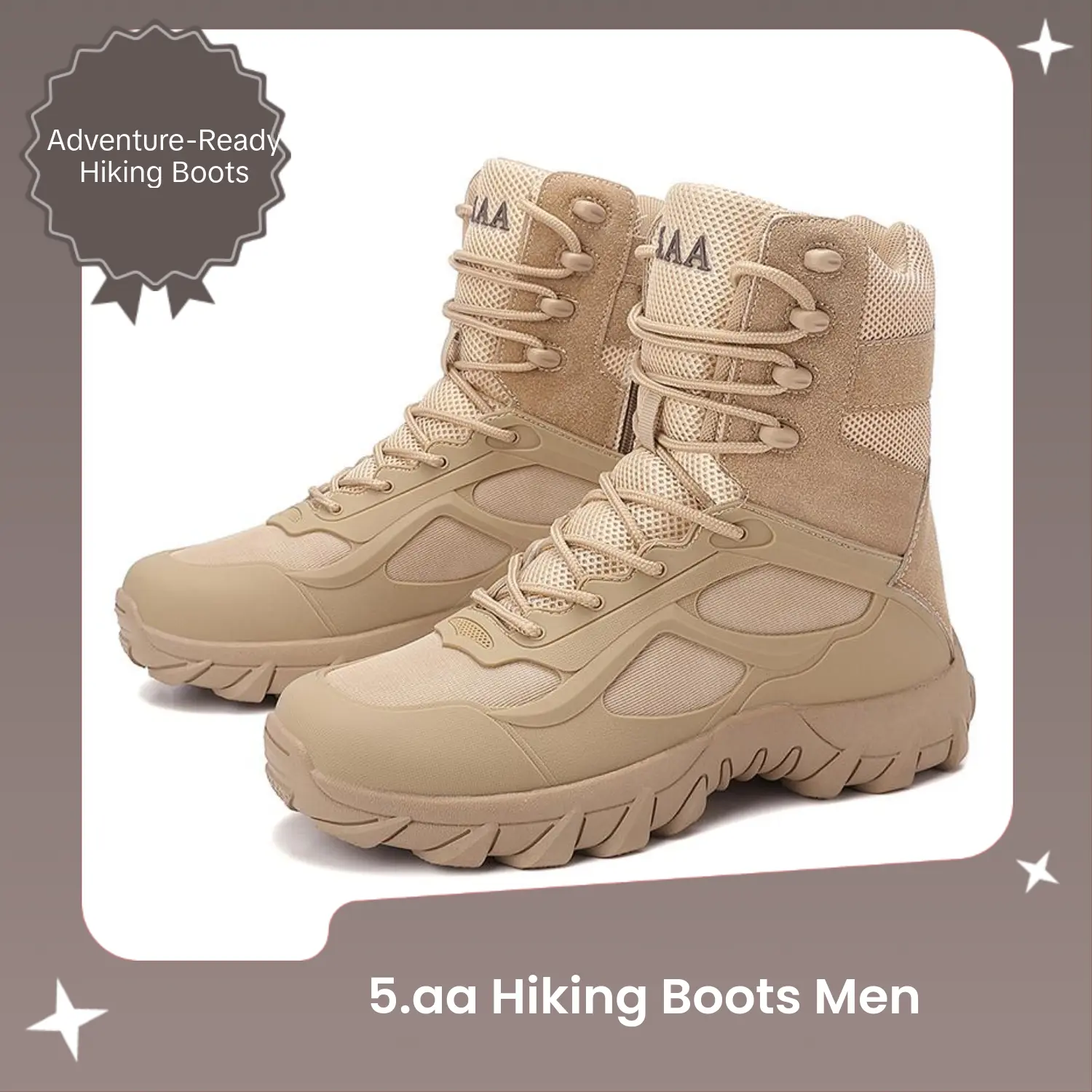 5.AA Men's High-Top Tactical Military Boots with Side Zipper, Lightweight Water-Resistant Synthetic Textile Mesh, Breathable Rubber Sole, All-Season All-Terrain Hiking & Work Footwear, Sizes 39-45