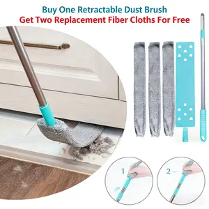 Bendable Telescopic Gap Dust Cleaner with Extension Pole, 4-Piece Wet Dry Duster with Reusable Dusting Cloths & Soft Bristles, Ergonomic Dust Sweeper for Under Furniture Appliances Crevices Cleaning supplies