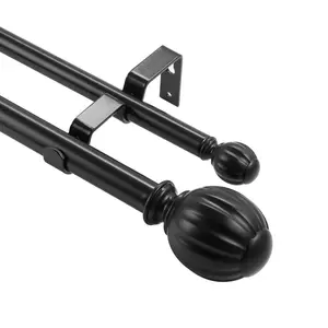 VEVOR Double Rod Curtain Rods,  , 36-72 inches(3-6ft) Adjustable Length, Black Double Curtain Rods with Round Finials, 1" and 3/4" Diameter, Double Window Drapery Rod for Sheer and Blackout Curtains