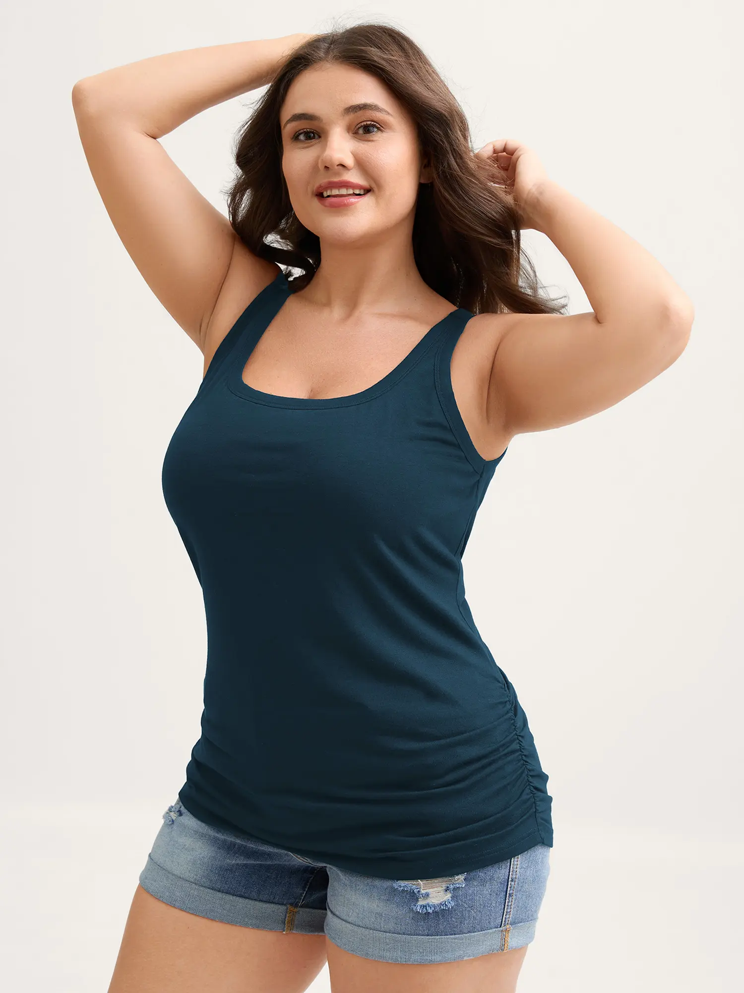 BLOOMCHIC Womens Plus Size Tank Top [M-6X] with  Built in Supportive Bra Pleated Fitted T-Shirt 2026 Summer Vibes Swimweek, Soft Fabric,Spotlight,Summer wins,Deals for you days,summerwins,summeroutfits,vacationoutfits,beachoutfits Sleeveless Black