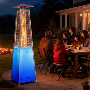 Pyramid Patio Heater – 48000 BTU Outdoor Propane Heater with Wheels, Ignition & LED Feature, Powerful 48000 BTU Output for Efficient Outdoor Heating, Stylish Pyramid Design to Complement Patio & Outdoor Decor