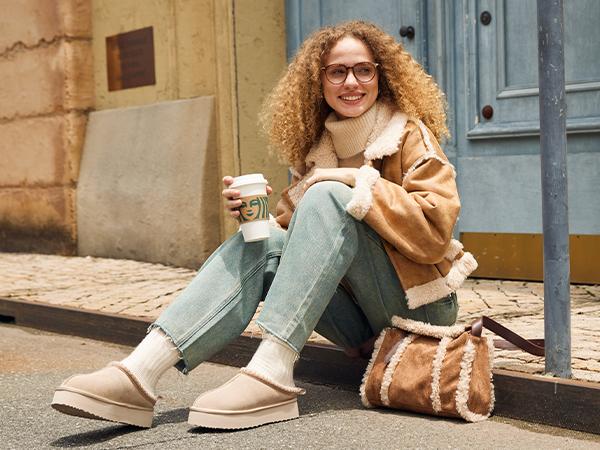 Dream Pairs FuzzyEasy Platform Slip-On Slippers – Genuine Suede, Fluffy Faux-Fur, Indoor/Outdoor Cushion