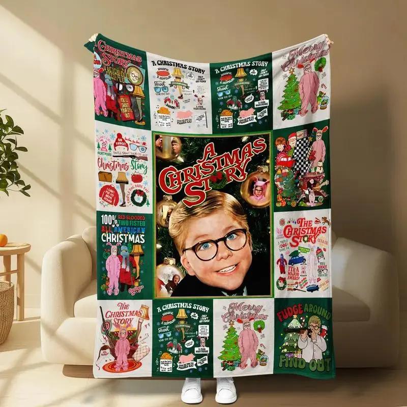 A Christmas Story Flannel Blanket Featuring Ralphie Iconic Movie Scenes Retro Festive Patchwork Cozy Soft Lightweight Warm For Bedroom Sofa Nostalgic Holiday Gift