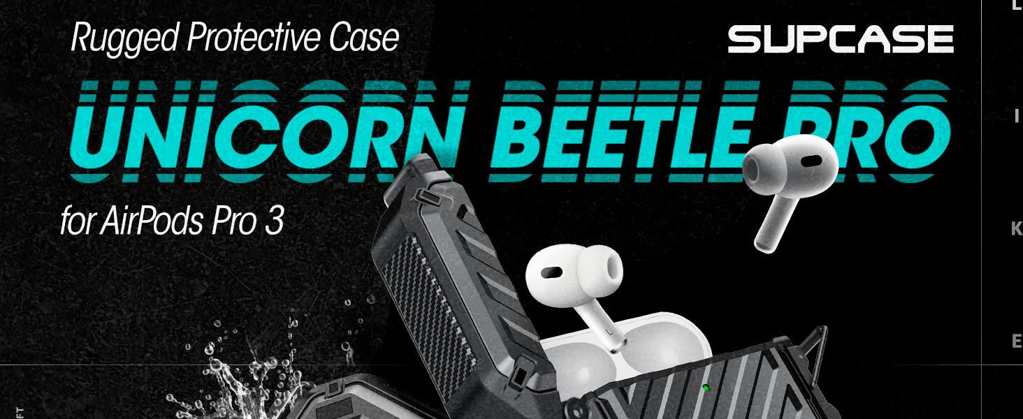 SUPCASE AirPods Pro 3 Case with Lock & Carabiner, IP68 Waterproof, Military-Grade Protection, Anti-Scratch Hard Shell Cover, Supports Wireless Charging