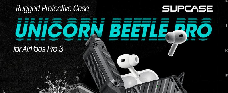 SUPCASE AirPods Pro 3 Case with Lock & Carabiner, IP68 Waterproof, Military-Grade Protection, Anti-Scratch Hard Shell Cover, Supports Wireless Charging