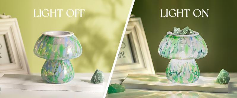 Mushroom Wax Melt Warmer Small Bedside Table, Translucent Glass White Burner Fragrance for Bedroom Dorm Office Kitchen, Murano Style Aesthetic, Galentine's Valentine's Gift