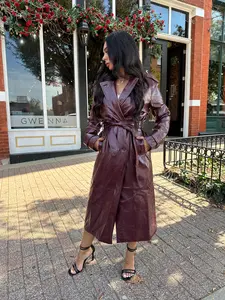 Farrah Burgundy Leather Trench Coat