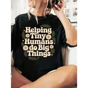 [100% Cotton]   Tiny Human Tamer Shirt, Helping Tiny Humans Make Big Moves Shirt, Funny Teacher Shirt, Child Therapist Gift, Pediatric Therapist Gift Crew Neck Short Sleeve T-Shirt Women'S Graphic Tees Top Fashion Print Golf Gift T-Shirt For Men And Women