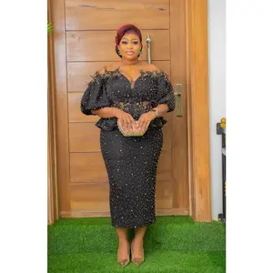 Black Off-The-Shoulder Embellished Peplum Feathered Dress: Wedding Guest Mother of The Bride Birthday Cocktail Party