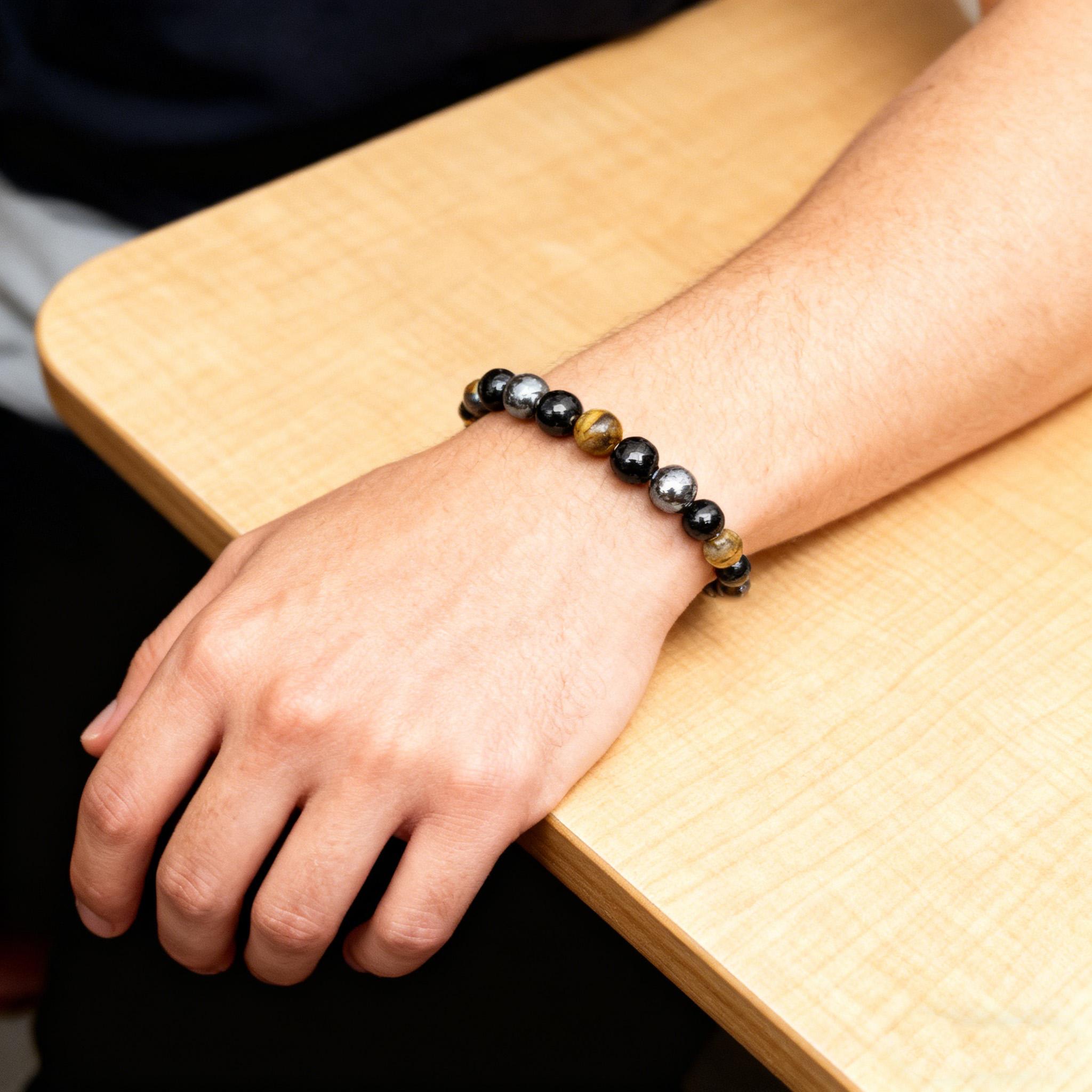 8mm Natural Stone Hematite Tiger Eye Protection Bracelet for Men Women, Energy Healing Stretch Bracelet, Grounding Stone for Mental Clarity, Dissolve Negative Energy