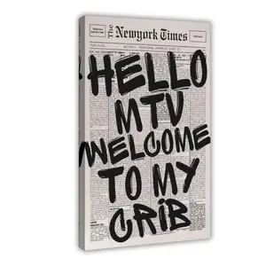 Hello Mtv Welcome To My Crib Newspaper Headline Poster Retro Black And White News Wall Art 70'S Room Aesthetic Print Painting For Home Bedroom Dorm Wall Decor