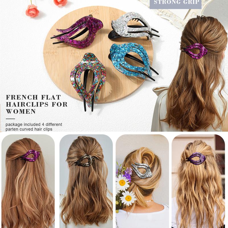 AWAYTR Elegant French Concord Curved Hair Claw Clips Fashionable Acrylic Hair Clips for Women Thick Hair Strong Hold Clips 4Pcs/Set