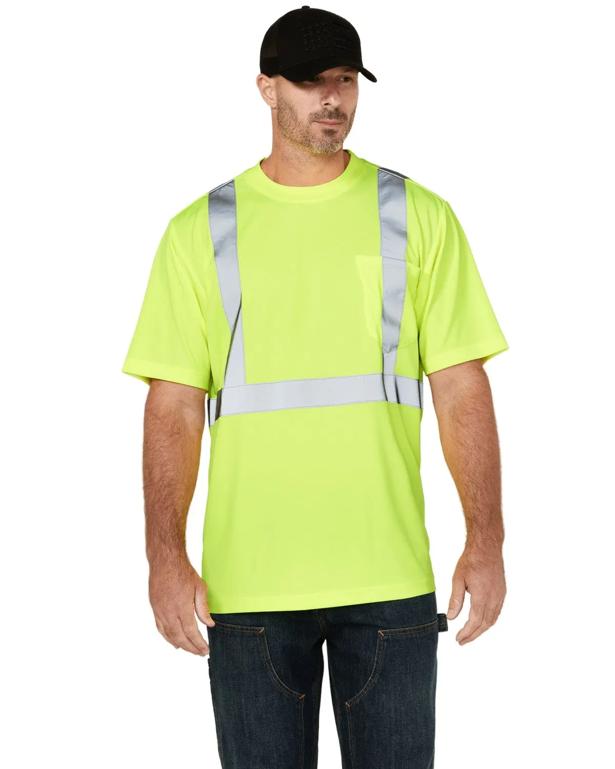 Hawx Men's Men'S Hi-Vis Reflective Short Sleeve Work T-Shirt - Hhvsu24827-Yl