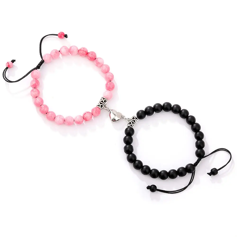 Matching heart charm bracelets, adjustable couple bracelet set, heartbeat sensing bracelets, stylish couple bracelets, daily wear accessories, trendy and versatile exquisite jewelry, birthday and romantic gifts.