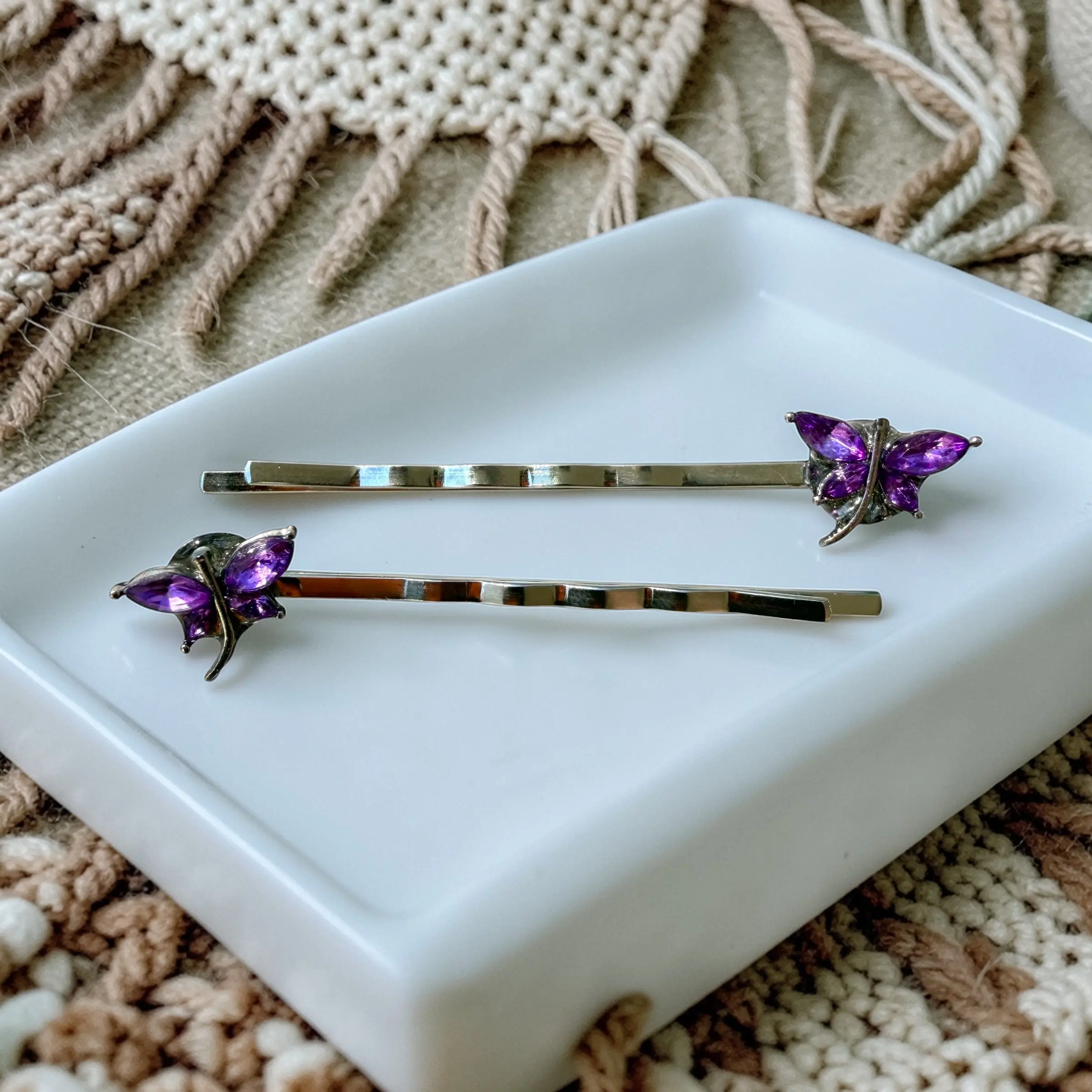 Purple Dragonfly Hair Pins – Rhinestone Bobby Pins