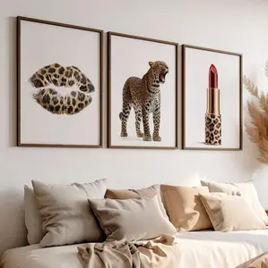 Leopard Print Wall Art Set of 3 Poster or Canvas, Femme Fatale Coquette Animal Prints, Funky Y2K Girly Decor, Modern Glam Apartment Poster
