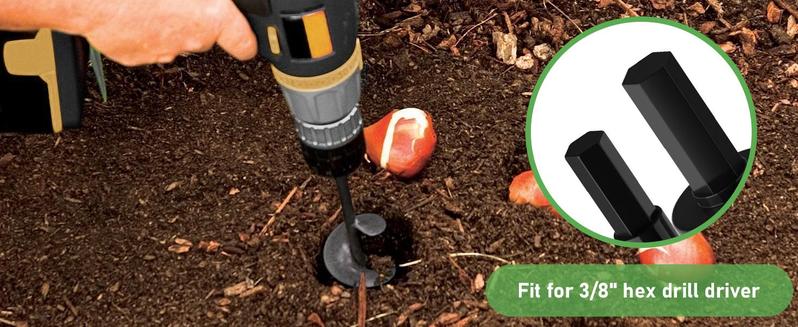 Auger Drill Bit for Planting, Spiral Garden Auger Bit for Bulb Planter and Hole Digger, 3/8 Inch Hex Drive, Garden Tools