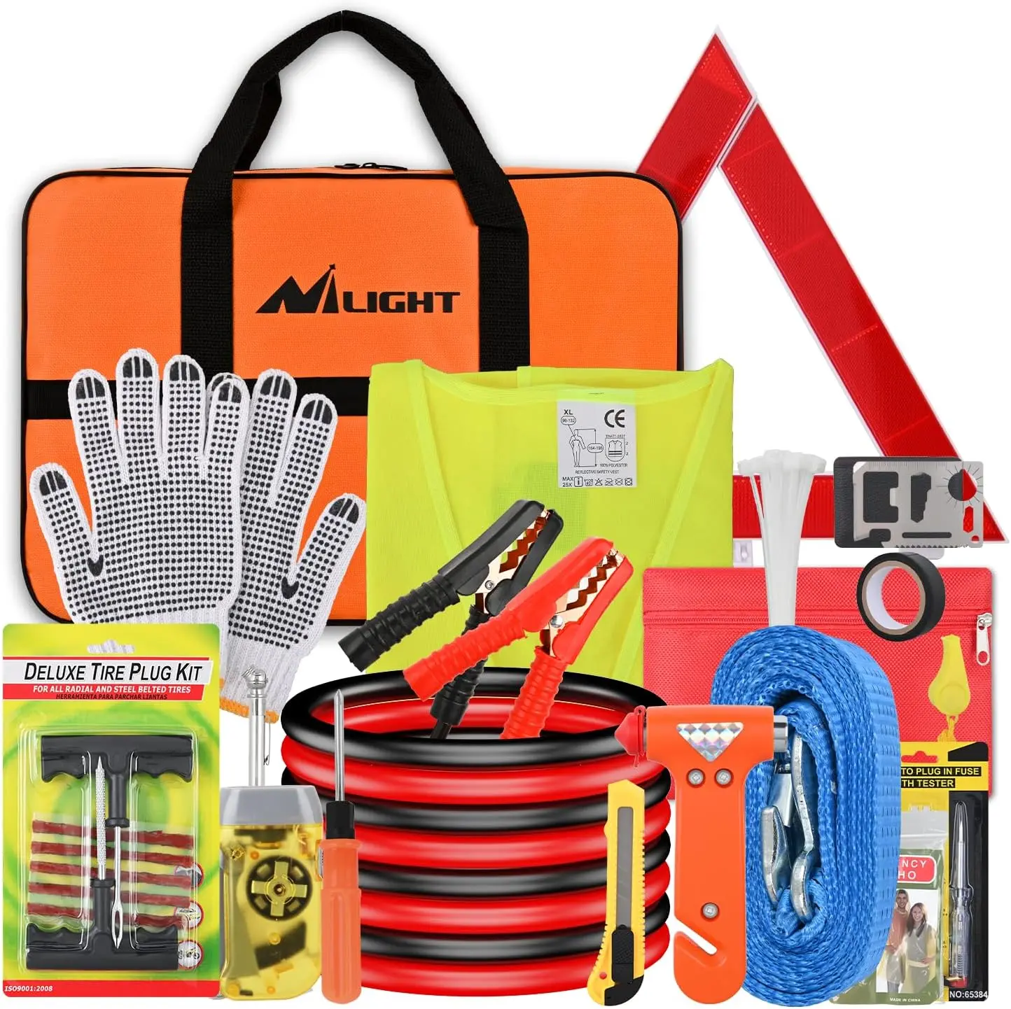 Nilight Car Emergency Kit with Jumper Cables, Air Compressor, Tire Repair Tools, First Aid Supplies, Alligator Connectors for Travel, Camping - Vehicle Tire Inflator for Cars, Trucks, SUVs, RVs | Father's Day Gift
